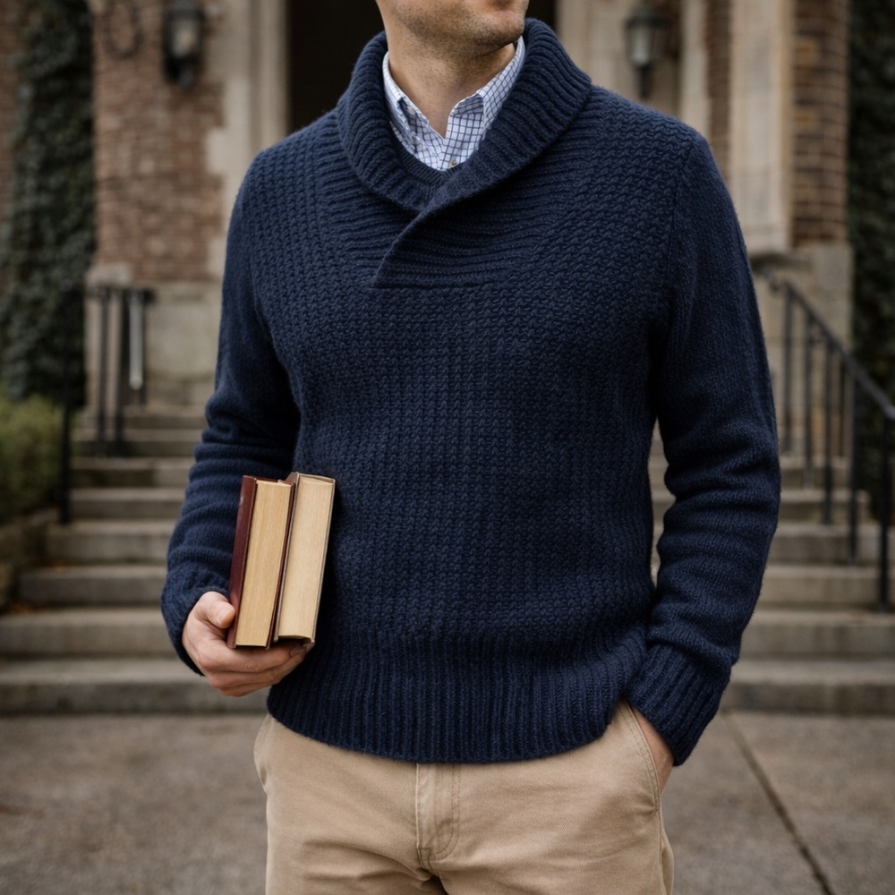 Jack‎ Spade Shawl Collar Sweater Navy Blue Alpaca Blend Waffle Knit XS